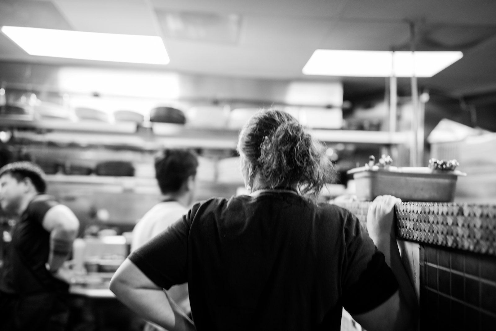 Kitchen team preparing food together