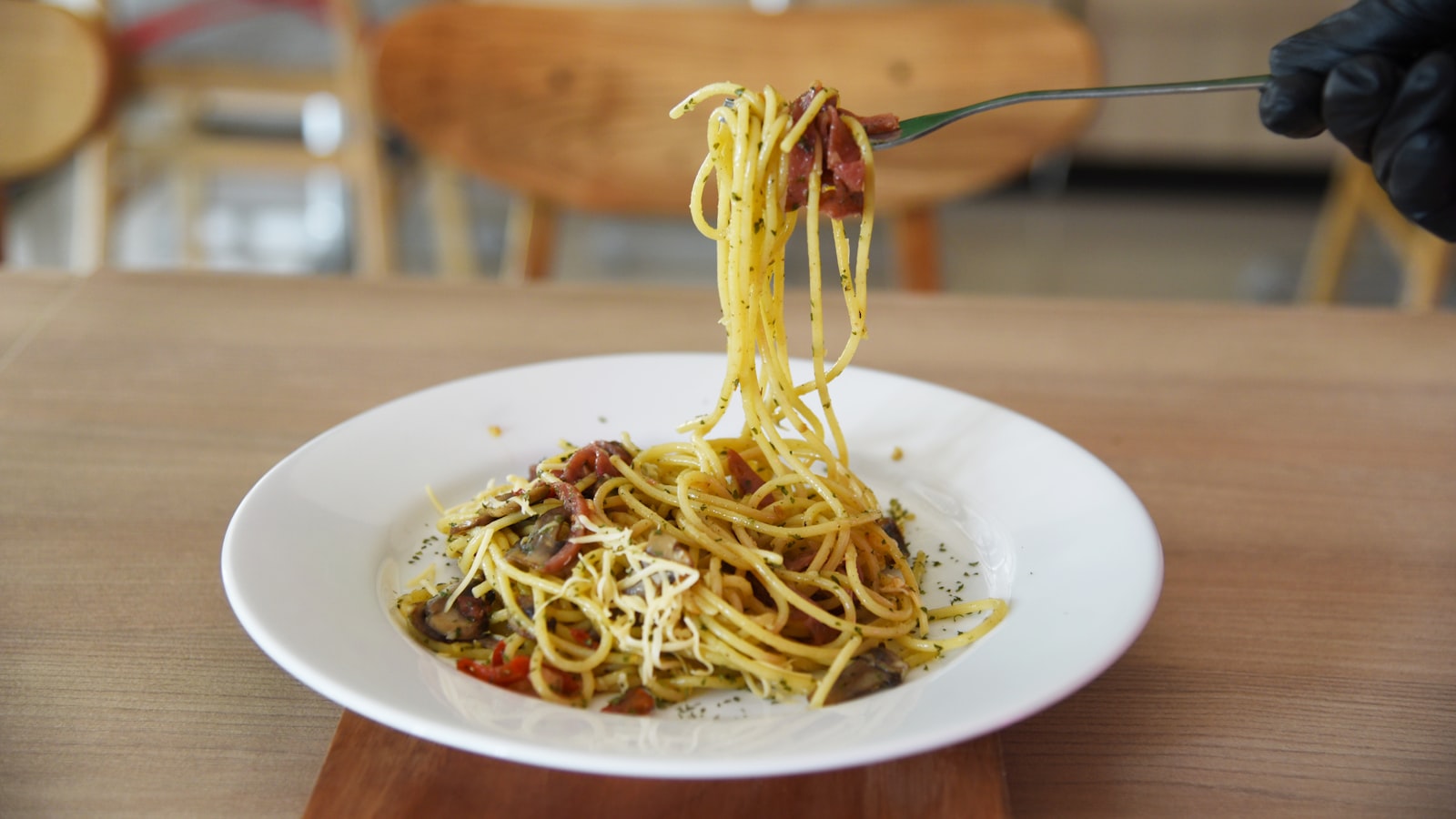 Fresh pasta plated on a white dish