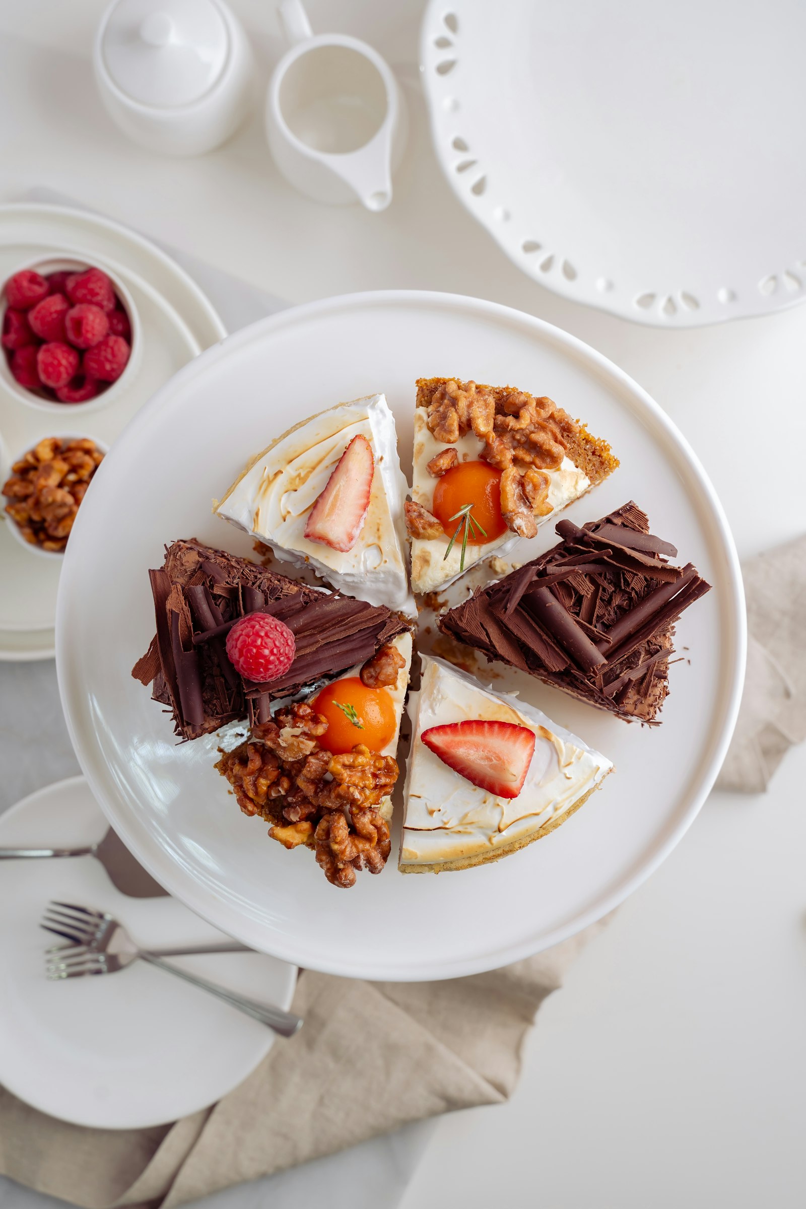 A slice of cake plated on white ceramic