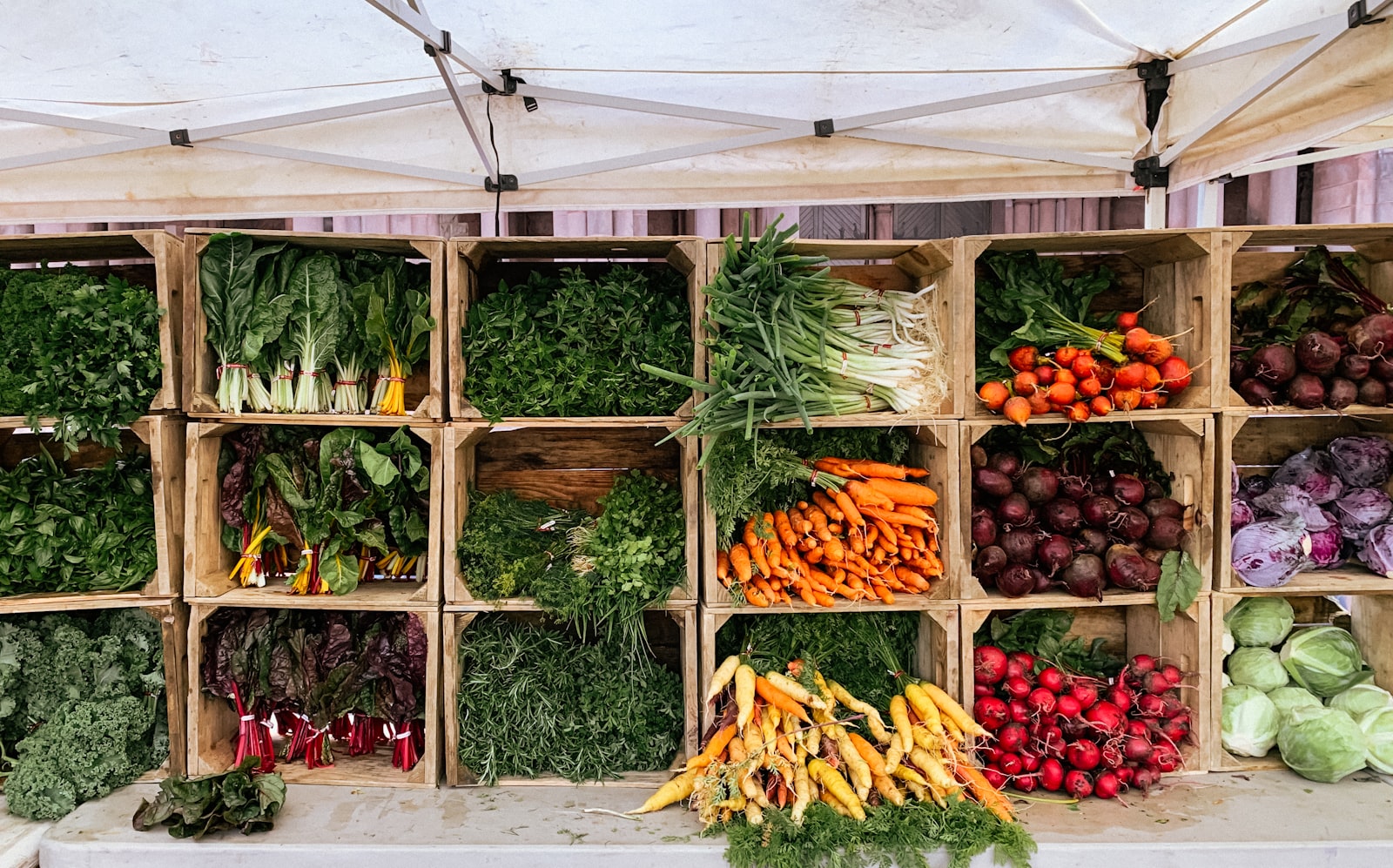 Fresh market vegetables and herbs sourced from local growers