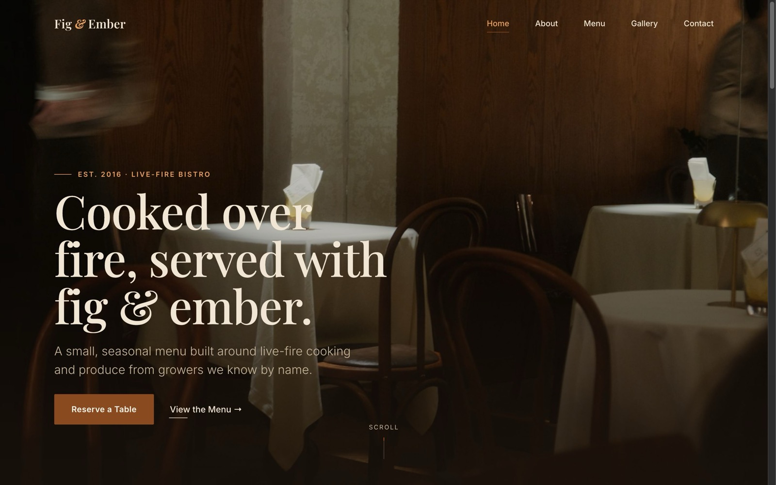 Homepage of the Fig & Ember concept build
