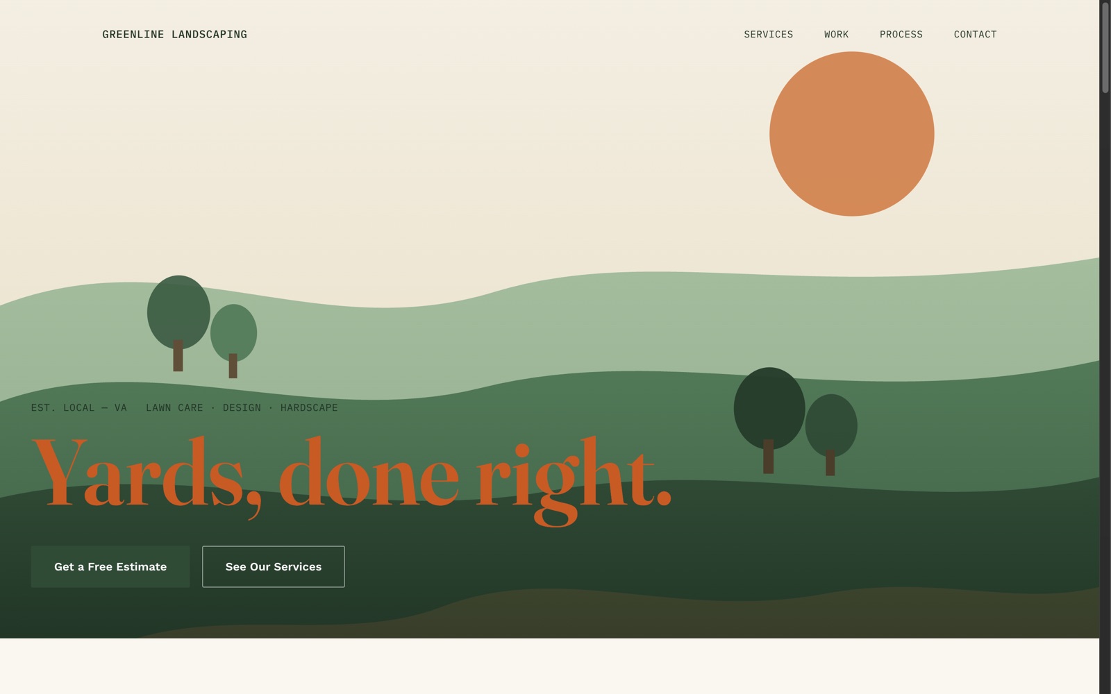 Homepage of the Greenline Landscaping concept build