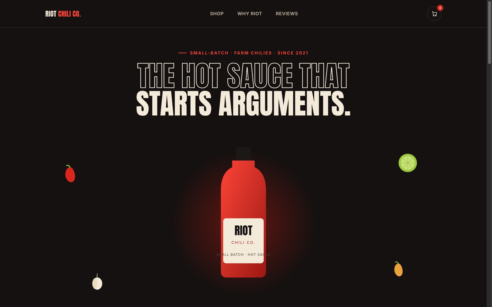 Homepage of the Riot Chili Co. concept build